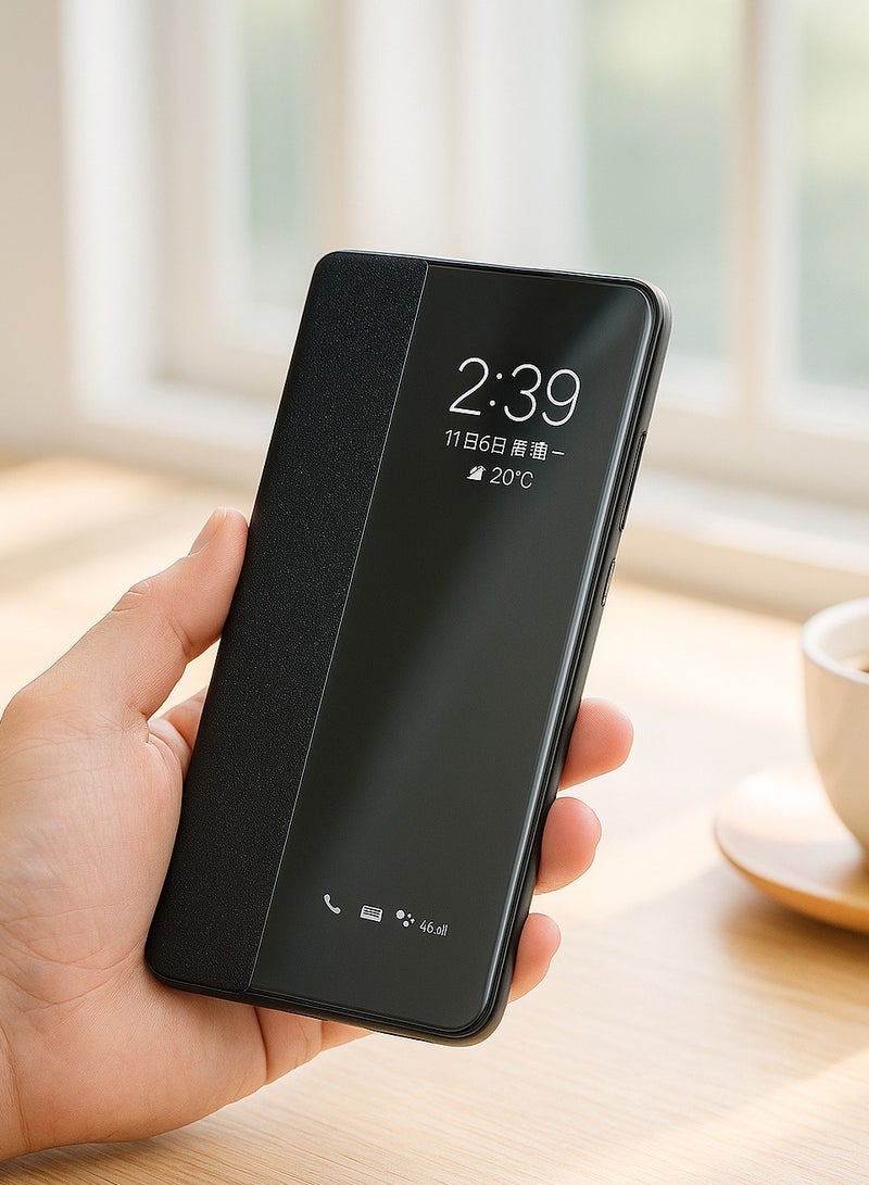 جراب وش وضهر حمايه كامله سمارت فليب كفر أنيق وجذاب لهاتف Oppo Reno 14F – أوبو رينو 14F – باللون الأسود - Image 1