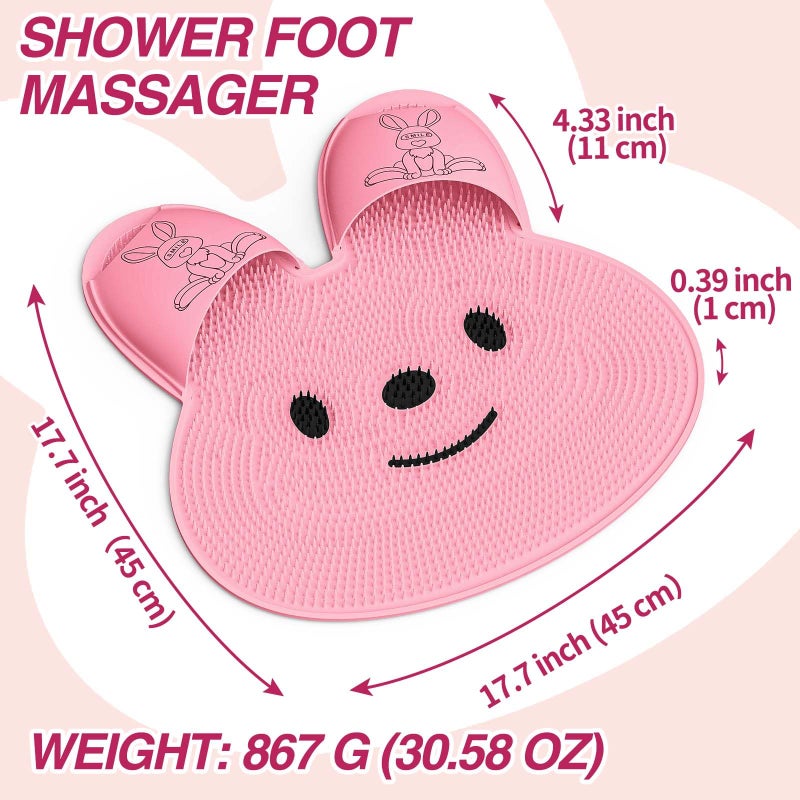 Manmihealth Extra-Large Shower Foot Scrubber Mat with Non-Slip Suction Cups, Rabbit-Shaped Silicone Foot Scrubber in Shower for Men & Women (Pink) - Image 2