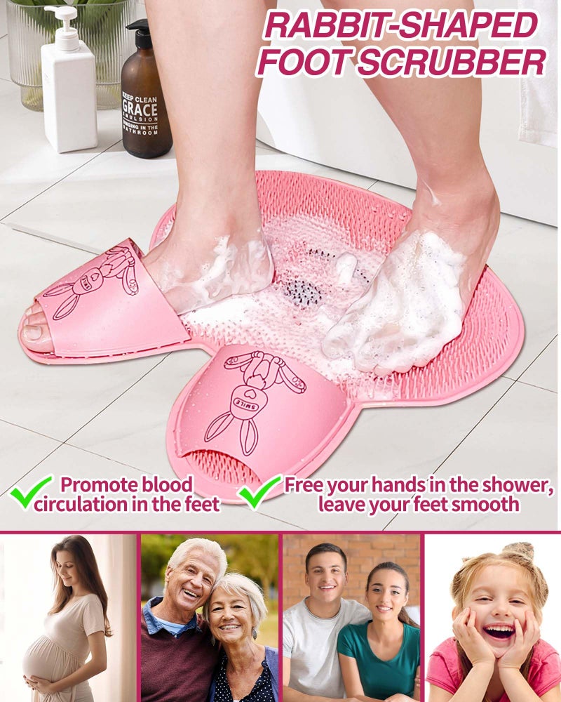 Manmihealth Extra-Large Shower Foot Scrubber Mat with Non-Slip Suction Cups, Rabbit-Shaped Silicone Foot Scrubber in Shower for Men & Women (Pink) - Image 5