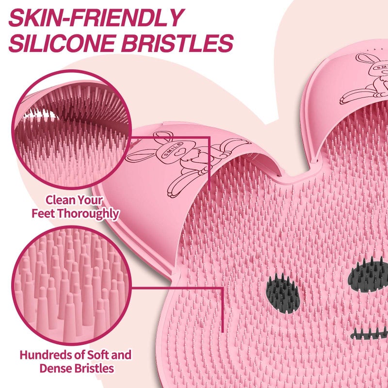 Manmihealth Extra-Large Shower Foot Scrubber Mat with Non-Slip Suction Cups, Rabbit-Shaped Silicone Foot Scrubber in Shower for Men & Women (Pink) - Image 3