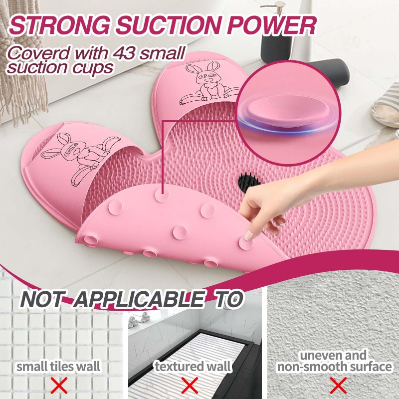 Manmihealth Extra-Large Shower Foot Scrubber Mat with Non-Slip Suction Cups, Rabbit-Shaped Silicone Foot Scrubber in Shower for Men & Women (Pink) - Image 4