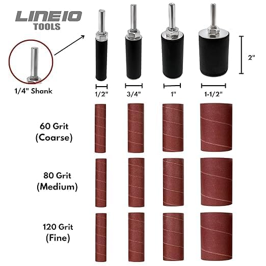 LINE10 Tools 16pk Sanding Drum and Sleeves Set, Spindle Sander Attachment for Drill and Drill-Press, Die-Grinder, 2-inch Extra Long Surface, 1/4-inch Shank - Image 3
