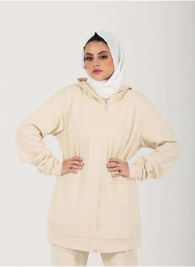 اي ام ذا كومباني UNISEX HOODIE - BEIGE & WHITE
