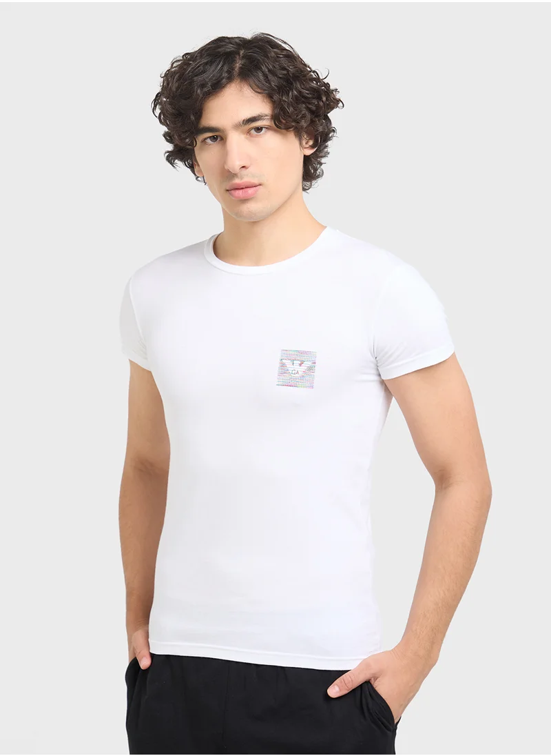 امبوريو ارماني Beachwear Logo Crew Neck T-Shirt