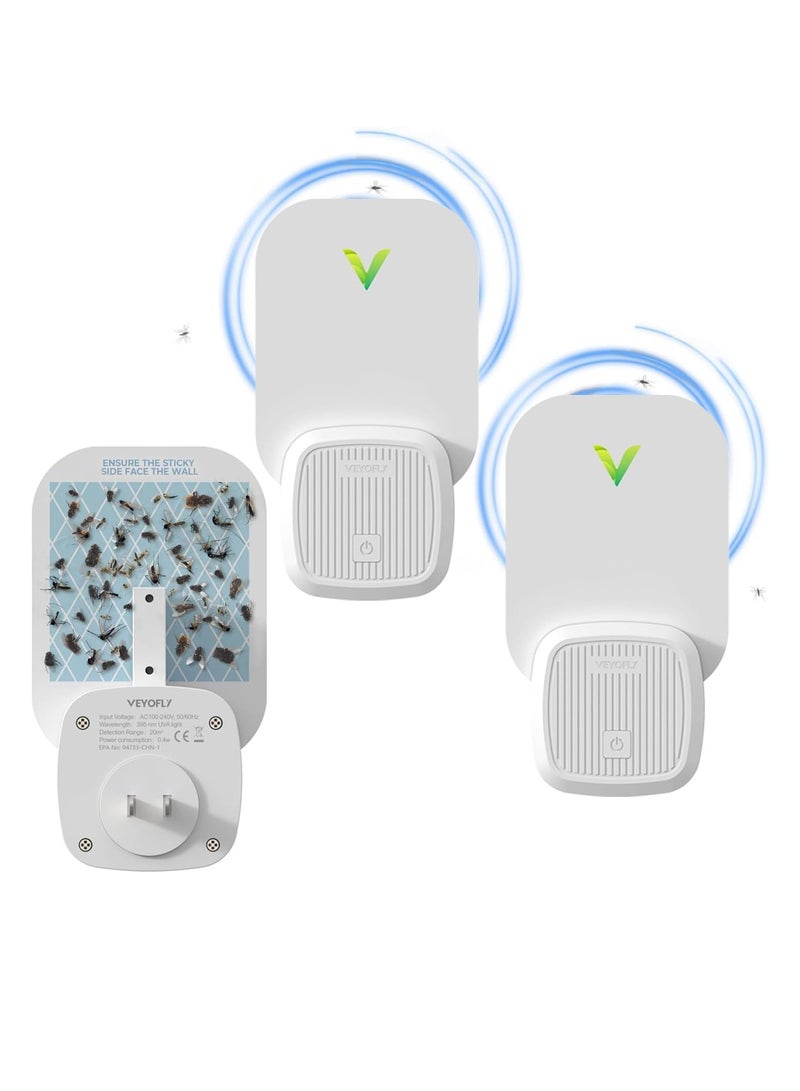 VEYOFLY Flying Insect Trap, Insect Catcher, Indoor Fly Trap, Safer Home, Fruit Fly Traps for Gnat, Moth, Mosquito, Bug Light Plug in Insect Killer (2 Device + 6 Glue Cards) - Image 1