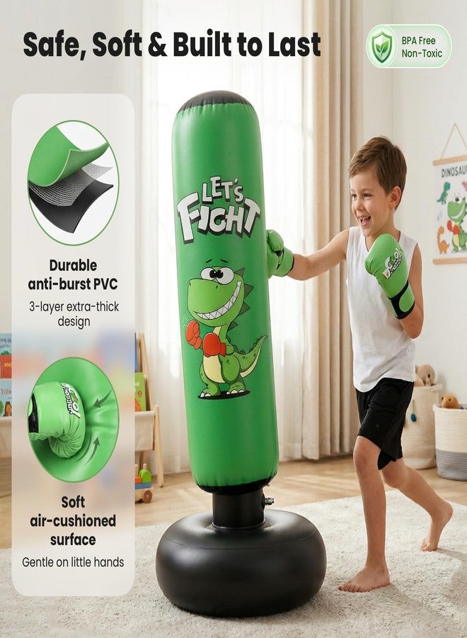 Esnowlee Inflatable Punching Bag, 48" Inflatable Boxing Bag for Kids with Boxing Gloves for 3-8 Kids, Stable Boxing Set for Practicing Karate, Taekwondo,Dinosaur Toy & Gifts for Boys (Green) - Image 3