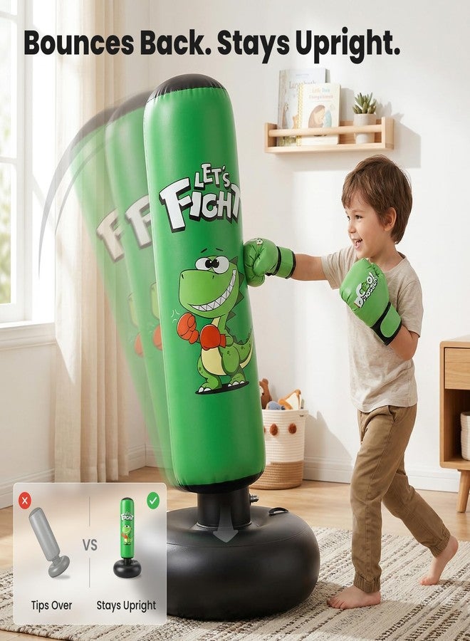 Esnowlee Inflatable Punching Bag, 48" Inflatable Boxing Bag for Kids with Boxing Gloves for 3-8 Kids, Stable Boxing Set for Practicing Karate, Taekwondo,Dinosaur Toy & Gifts for Boys (Green) - Image 4