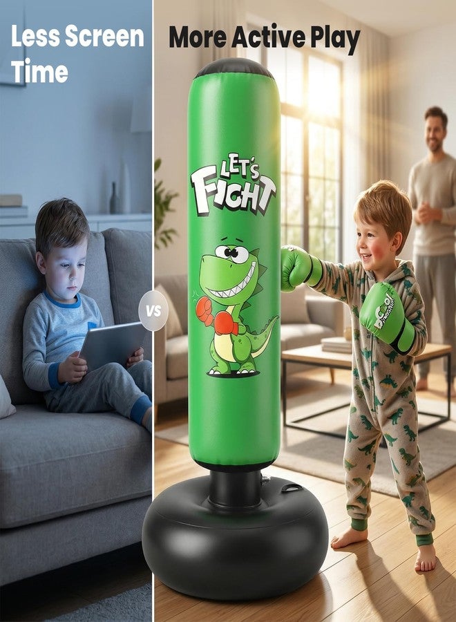 Esnowlee Inflatable Punching Bag, 48" Inflatable Boxing Bag for Kids with Boxing Gloves for 3-8 Kids, Stable Boxing Set for Practicing Karate, Taekwondo,Dinosaur Toy & Gifts for Boys (Green) - Image 5