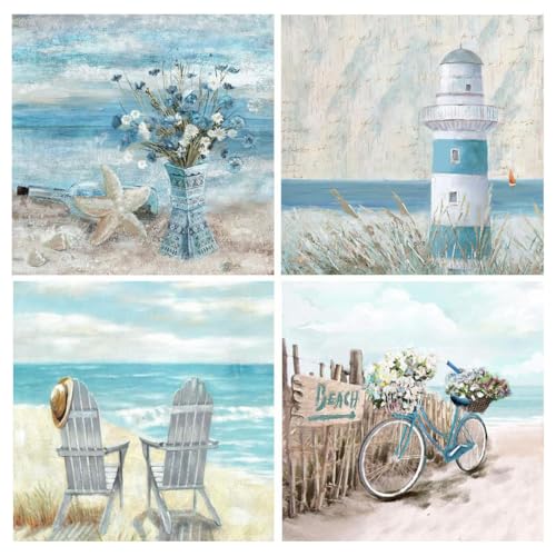 Tiwabb 4 Pack Beach Diamond Art Kits for Adults BeginnersFull Round Drill DIY Diamond Painting KitsPaint by Diamonds Dot Gem Art Crystal EasyHome Wall Decor 12X12Inch - Image 1