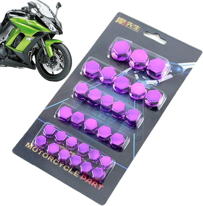 Purple Motorcycle Engine Nut Bolt Covers 30PCS Set Rustproof Decorative Screw Covers - Image 1