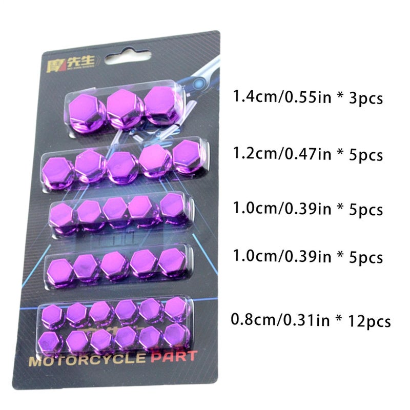 Purple Motorcycle Engine Nut Bolt Covers 30PCS Set Rustproof Decorative Screw Covers - Image 5