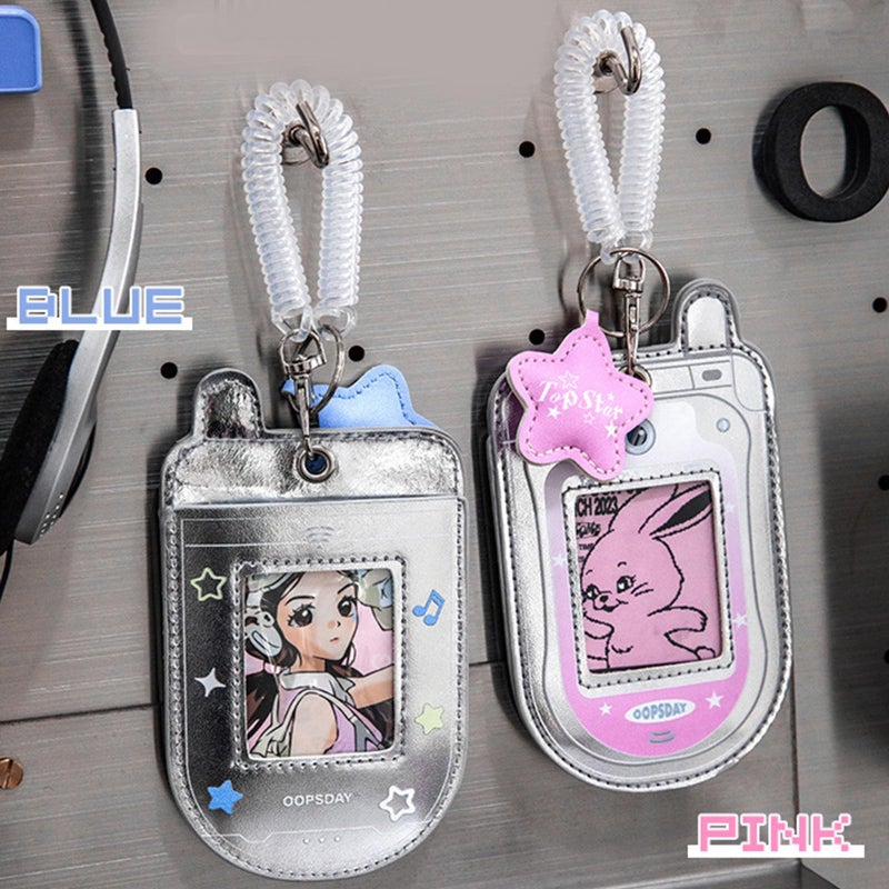 HUANGENG Flip Phone Shaped Photocard Holder, Cartoon Photo Card Protective Sleeve Waterproof Leather Card Case, Hold 2-3 Cards - Image 4
