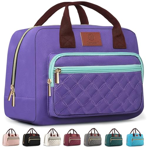 Genteen Insulated Lunch box for WomenLeakproof Quilted Thermal Lunch Bag 14L Large Capacity Lunch Tote Bag Lightweight LunchBox Cooler for Work School Picnic or Travel with 2 Front Pocket Purple - Image 1