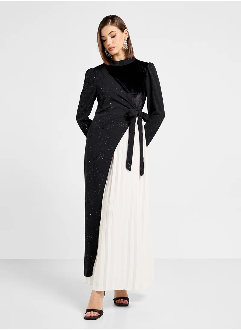 ايلا Two Toned Contrast Dress With Tie Detail