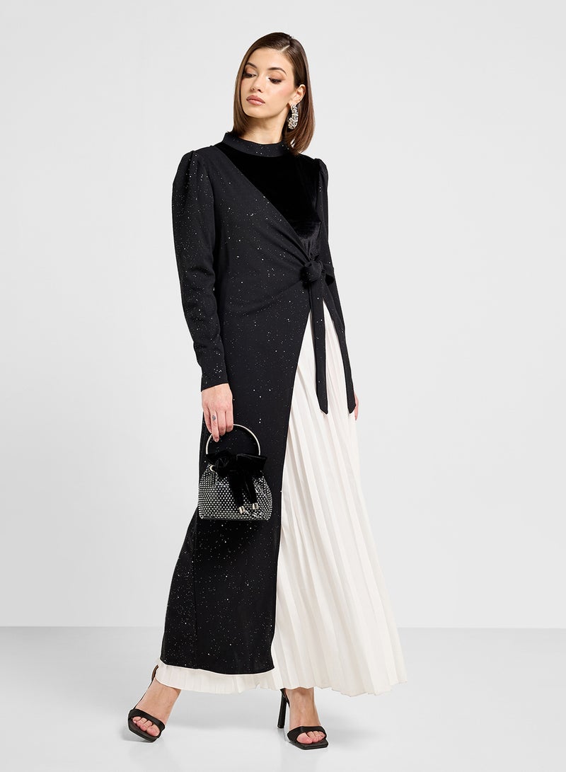 ايلا فستان بلونين متباينين مع تفاصيل ربطة - Image 4