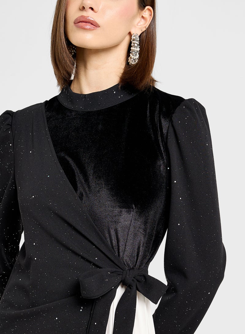 ايلا فستان بلونين متباينين مع تفاصيل ربطة - Image 3