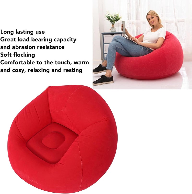 Inflatable Chair Blow up Seat Gaming Lounger Ergonomic Blow Up Couch Air Lazy Sofa Camping Garden Stylish Design for Indoor and Outdoor (Red) - Image 4