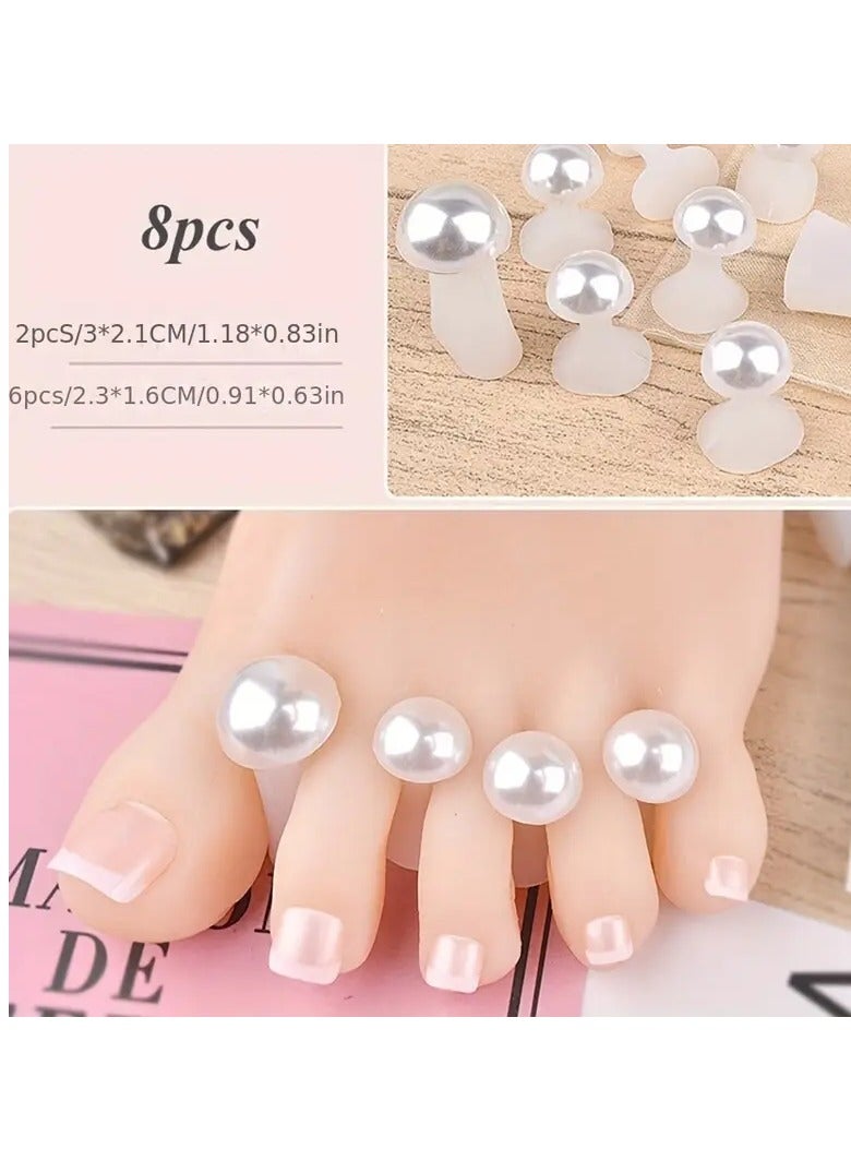 جلوسكي 8pcs ناعمة السيليكون أصابع القدم الفاصلين مع اللؤلؤة البيضاء والقلب Rhinestones - أدوات الرعاية بلا رائحة Pedicure لليدين والقدمين والأظافر، قفل أصابع القدم، الأظافر الفاصل - Image 1