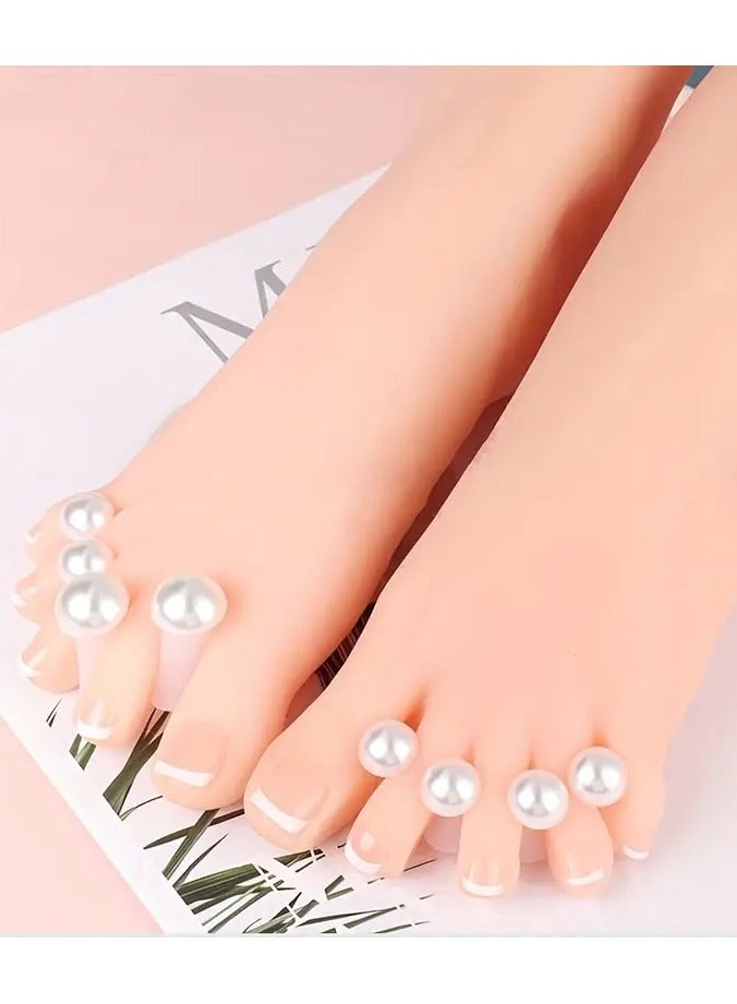 جلوسكي 8pcs ناعمة السيليكون أصابع القدم الفاصلين مع اللؤلؤة البيضاء والقلب Rhinestones - أدوات الرعاية بلا رائحة Pedicure لليدين والقدمين والأظافر، قفل أصابع القدم، الأظافر الفاصل - Image 2