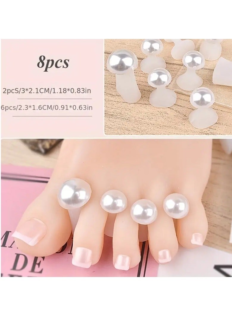 جلوسكي 8pcs ناعمة السيليكون أصابع القدم الفاصلين مع اللؤلؤة البيضاء والقلب Rhinestones - أدوات الرعاية بلا رائحة Pedicure لليدين والقدمين والأظافر، قفل أصابع القدم، الأظافر الفاصل - Image 3