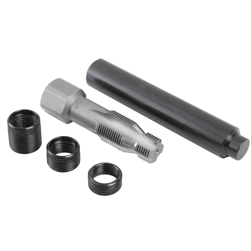 OEMTOOLS 25647 5-Piece Spark Plug Saver, M14-1.25 Thread Reamer and Thread Inserts, Includes 3 Thread Inserts, 1 Reamer, & 1 Swaging Tool - Image 1