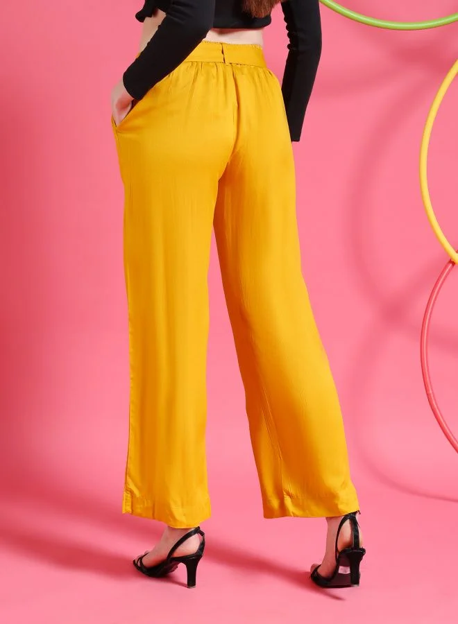 Freehand  Women Flared Solid Mid-Rise Pants for Women | Best Price UAE
