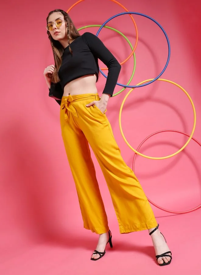 Freehand  Women Flared Solid Mid-Rise Pants for Women | Best Price UAE