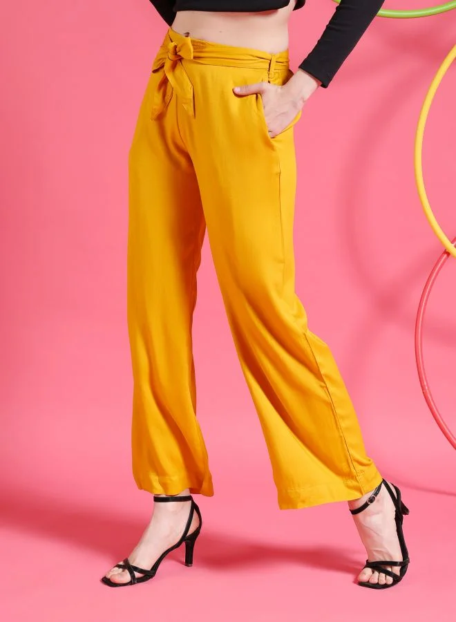 Freehand  Women Flared Solid Mid-Rise Pants for Women | Best Price UAE