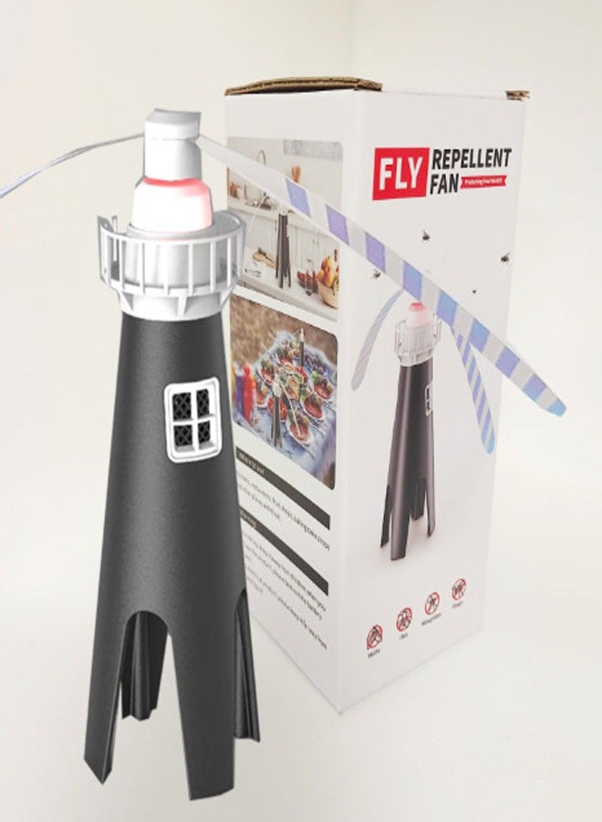 Loquat Tabletop Fly Repellent Fan, Outdoor Indoor Fly Repeller, Tabletop Fly Repellent Fan with Holographic Blades for Picnic Patio Home (with Battery)  - Image 1