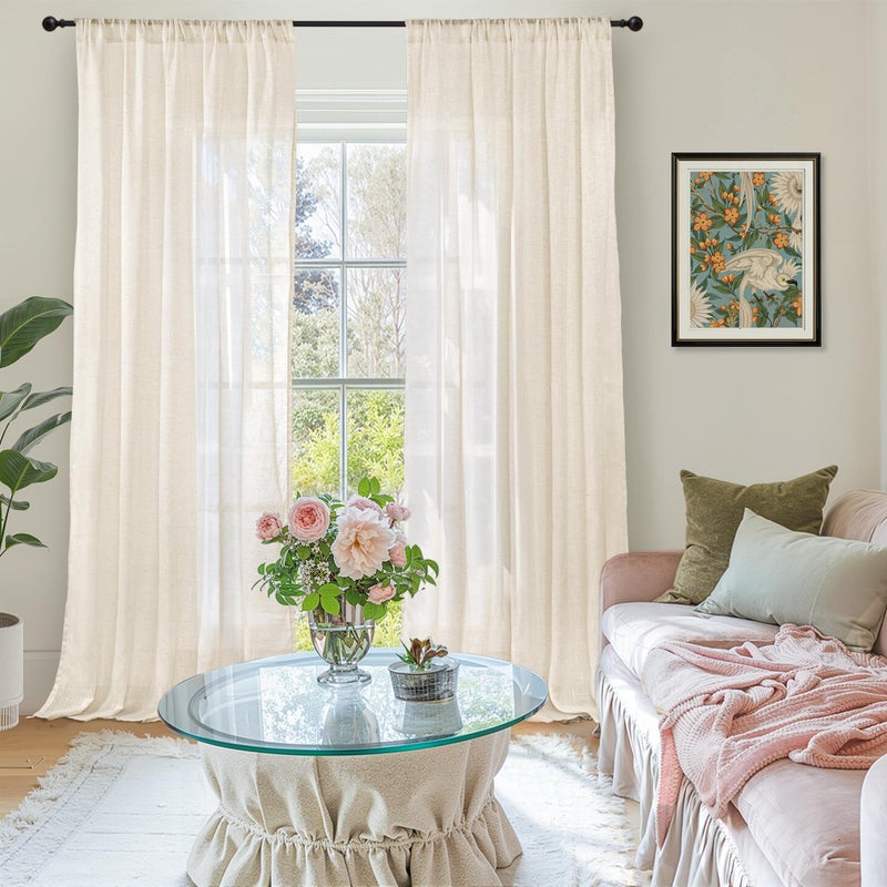 BGment Beige Linen Curtains 84 Inch Length for Living Room - Cream Semi Sheer Drapes Light Filtering with Rod Pocket for Bedroom Dining Country Lightweight, 2 Panels, Each Panel 52 Inch Wide - Image 2