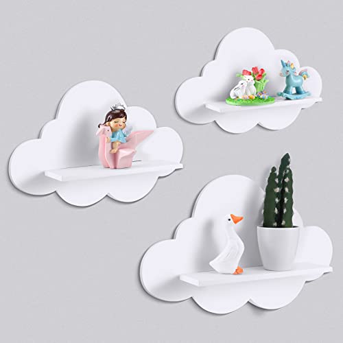 Tatuo 3 Pcs Floating Cloud Shelves for Wall White Wavy Small Floating Shelves for Bathroom Living Room Bedroom Corner Nursery Decor - Image 1