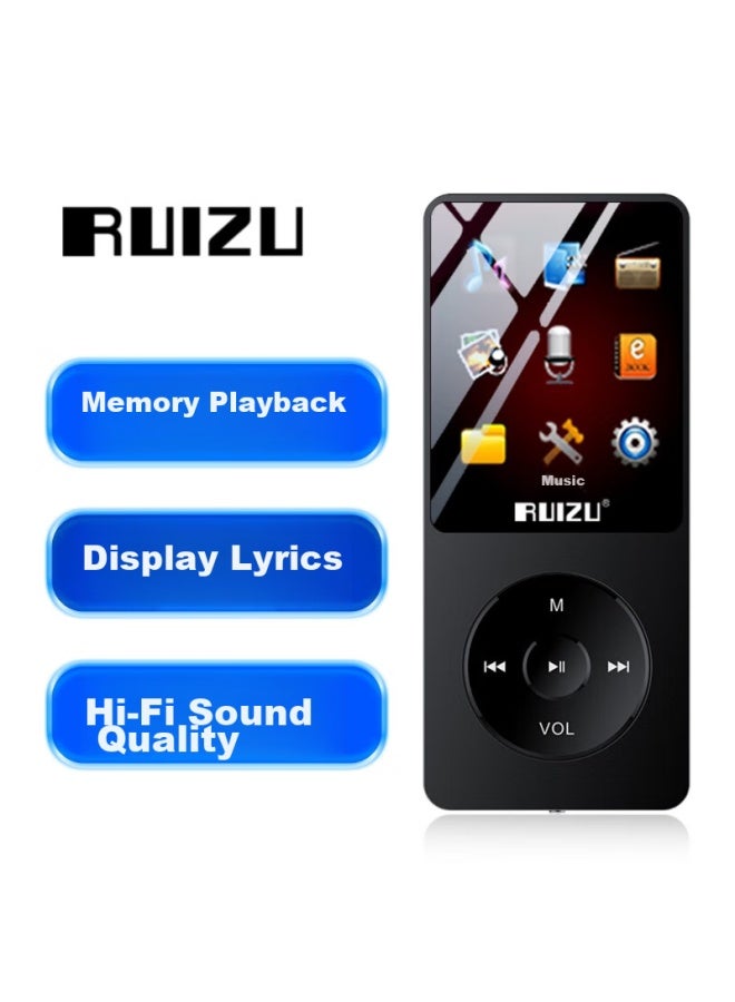 RUIZU مشغل موسيقى Mp3/mp4 أسود X02 8g ميني محمول للطلاب كتاب إلكتروني للاستماع باللغة الإنجليزية مع فتحة بطاقة - Image 3