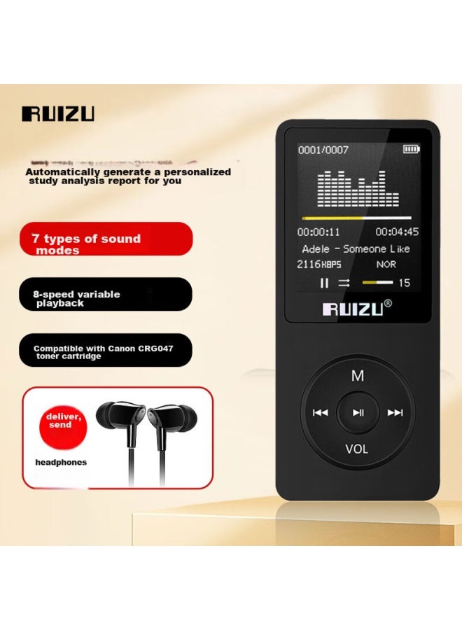 RUIZU مشغل موسيقى Mp3/mp4 أسود X02 8g ميني محمول للطلاب كتاب إلكتروني للاستماع باللغة الإنجليزية مع فتحة بطاقة - Image 1