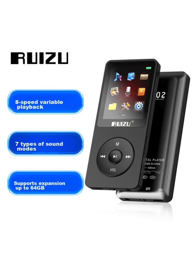 RUIZU مشغل موسيقى Mp3/mp4 أسود X02 8g ميني محمول للطلاب كتاب إلكتروني للاستماع باللغة الإنجليزية مع فتحة بطاقة - Image 2
