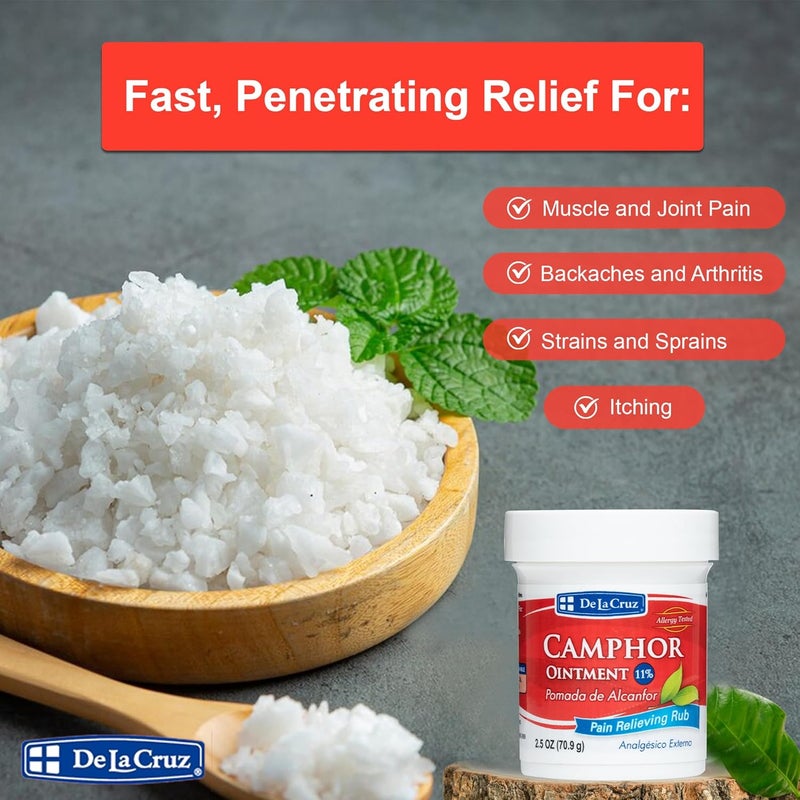 De La Cruz 11% Camphor Ointment - Pain Relieving Rub, 2.5 oz - Image 2