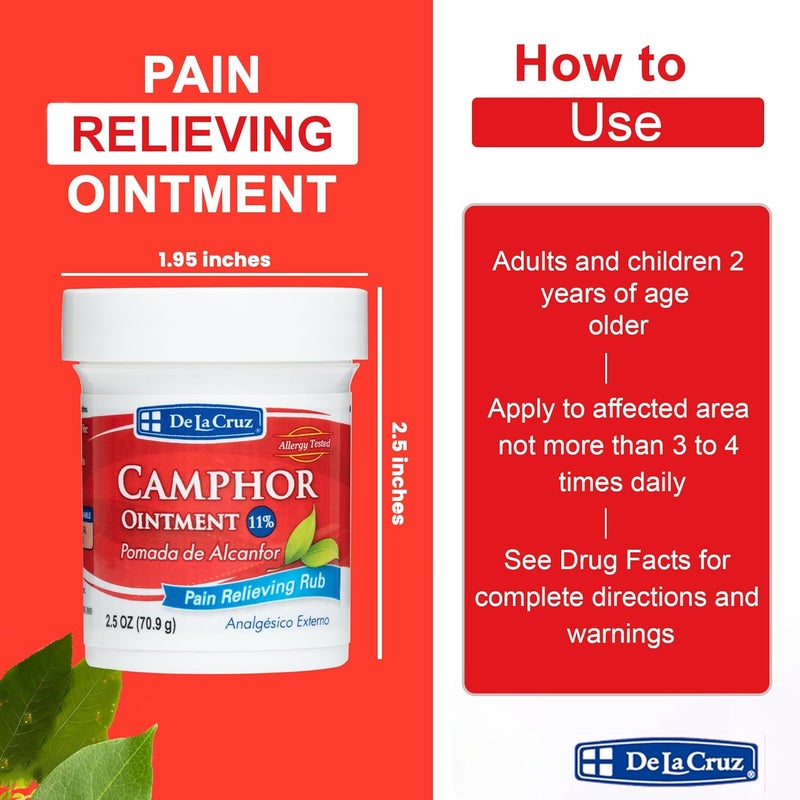 De La Cruz 11% Camphor Ointment - Pain Relieving Rub, 2.5 oz - Image 4