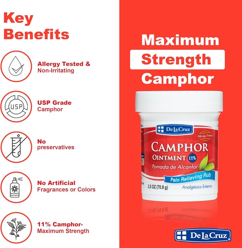 De La Cruz 11% Camphor Ointment - Pain Relieving Rub, 2.5 oz - Image 3