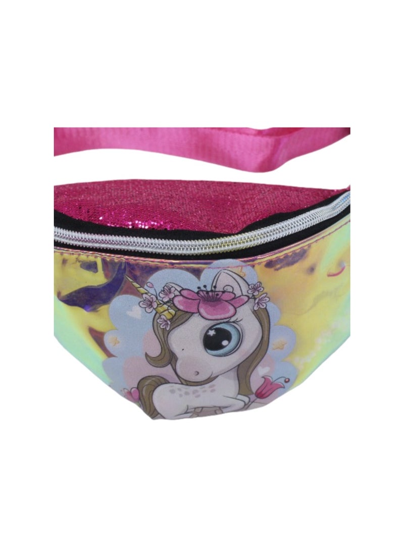 Waist Bag – Glitter Fuchsia with Unicorn Design - Image 3