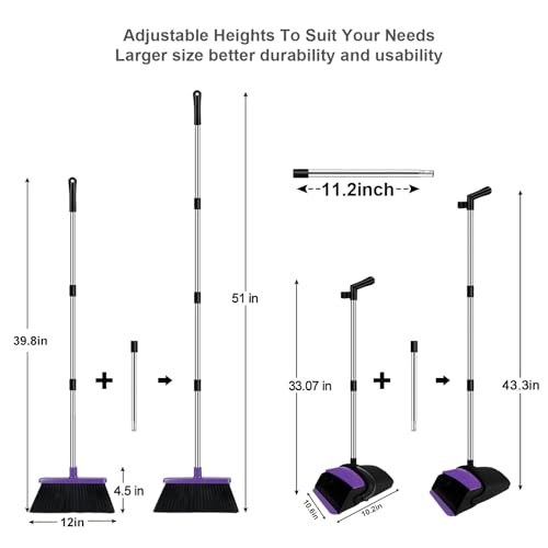 TNELTUEB Broom and Dustpan Set, Upright Purple Broom with Dustpan Combo Set 51" Long Handle, Self Cleaning Dust Pan for Home, Kitchen and Office - Image 2
