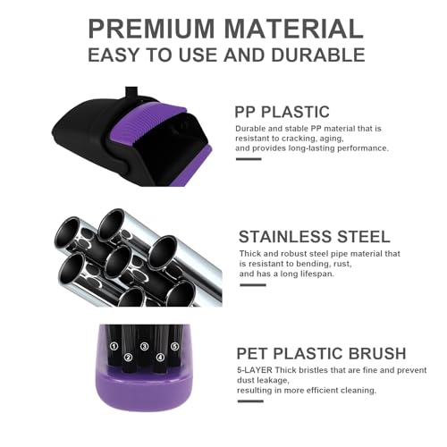 TNELTUEB Broom and Dustpan Set, Upright Purple Broom with Dustpan Combo Set 51" Long Handle, Self Cleaning Dust Pan for Home, Kitchen and Office - Image 4