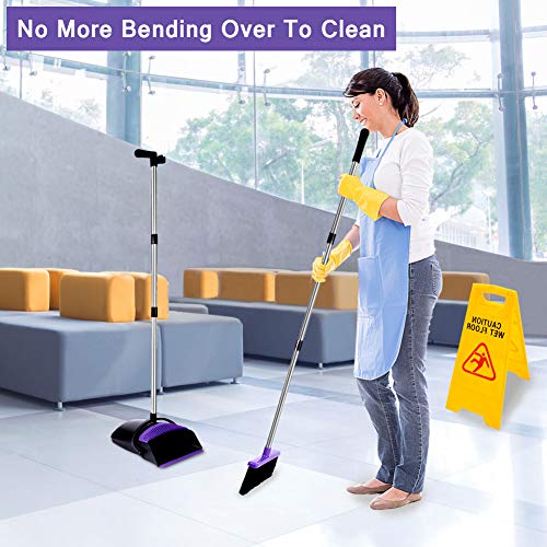 TNELTUEB Broom and Dustpan Set, Upright Purple Broom with Dustpan Combo Set 51" Long Handle, Self Cleaning Dust Pan for Home, Kitchen and Office - Image 5