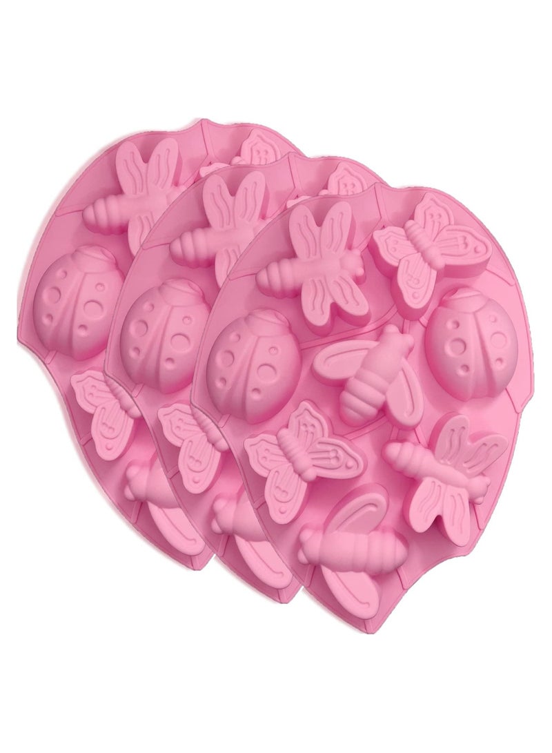 KASTWAVE قالب كيك سيليكون ثلاثي الأبعاد على شكل حشرات، قالب حلوى شوكولاتة، أدوات تزيين كيك لكوب كيك شوكولاتة فاتاومب، 3 قطع - Image 1