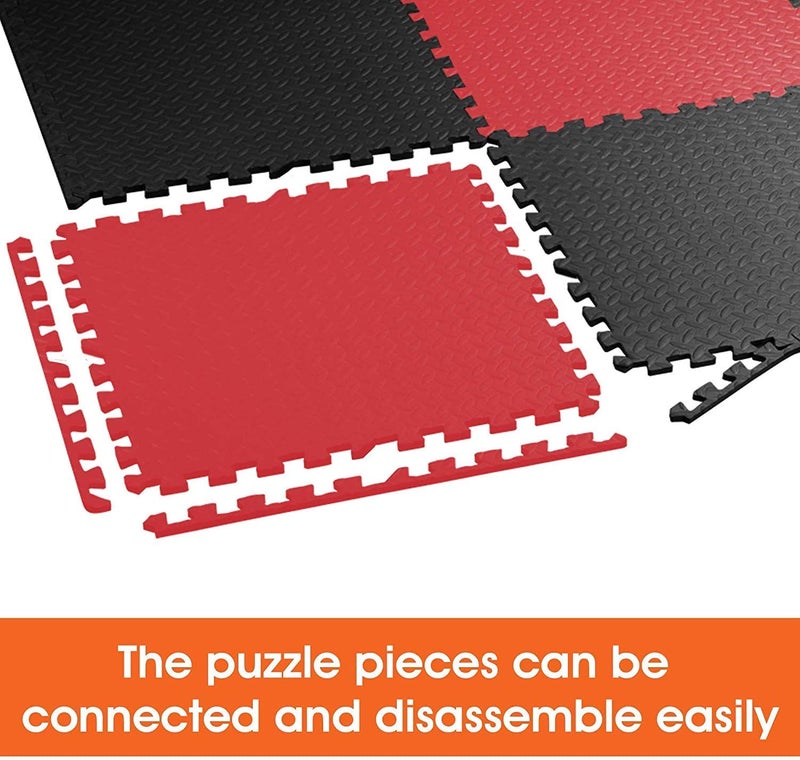 GSQUARE Fitness Puzzle Mat, Gym Floor Mat, Exercise Mat, EVA Foam Interlocking Tiles, Protective Flooring for Gym Equipment and Workouts, 12mm Extra Thick (4pcs, 16 SqFt, Red - Black) - Image 2