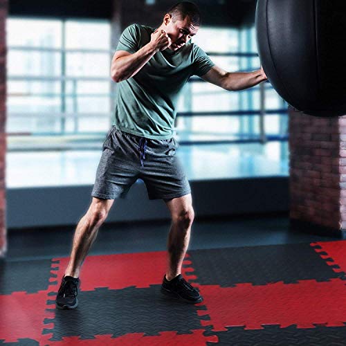 GSQUARE Fitness Puzzle Mat, Gym Floor Mat, Exercise Mat, EVA Foam Interlocking Tiles, Protective Flooring for Gym Equipment and Workouts, 12mm Extra Thick (4pcs, 16 SqFt, Red - Black) - Image 3