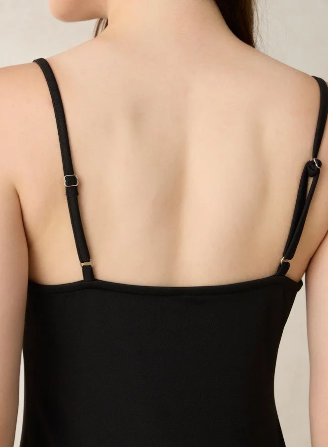Outzidr  Black Strappy Square Neck Bodycon Dress for Women | Best Price UAE