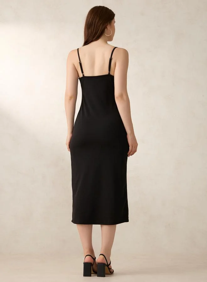 Outzidr  Black Strappy Square Neck Bodycon Dress for Women | Best Price UAE