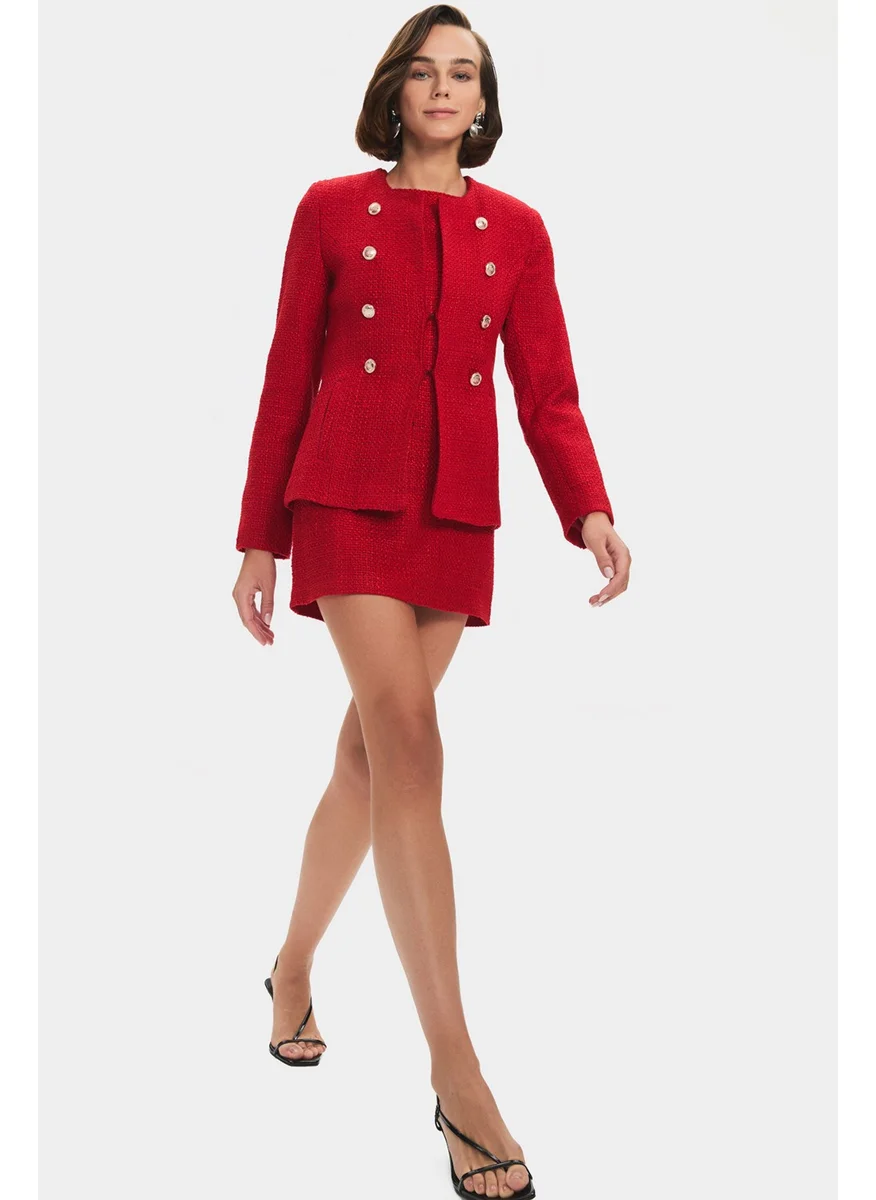 جون Women's Cotton Blend Button Detailed Tweed Jacket