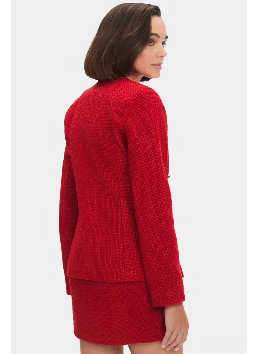 جون Women's Cotton Blend Button Detailed Tweed Jacket
