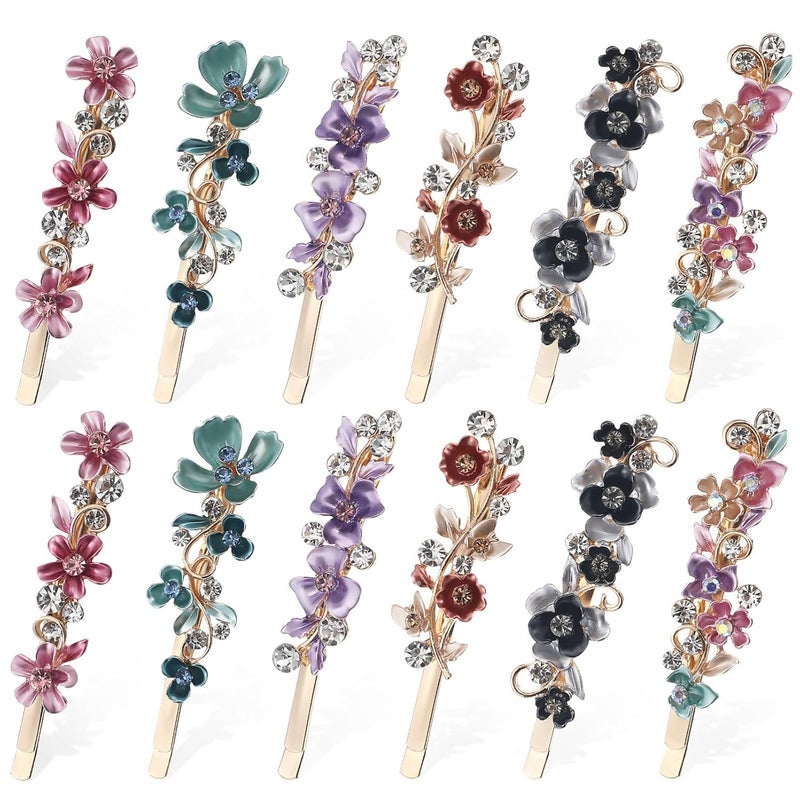 FRCOLOR Floral Design Alligator Hair Clips  12Pcs Colorful Vintage Metal Blooming Barrettes for Women