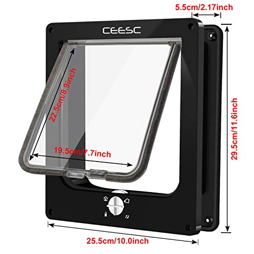 CEESC Extra Large Cat Door (Outer Size 11.6" x 9.8"), Rotary 4 Way Locking Cat Door for Interior Exterior Doors, Weatherproof Pet Door for Cat & Doggie with Circumference < 24.8",Upgraded Version - Image 3